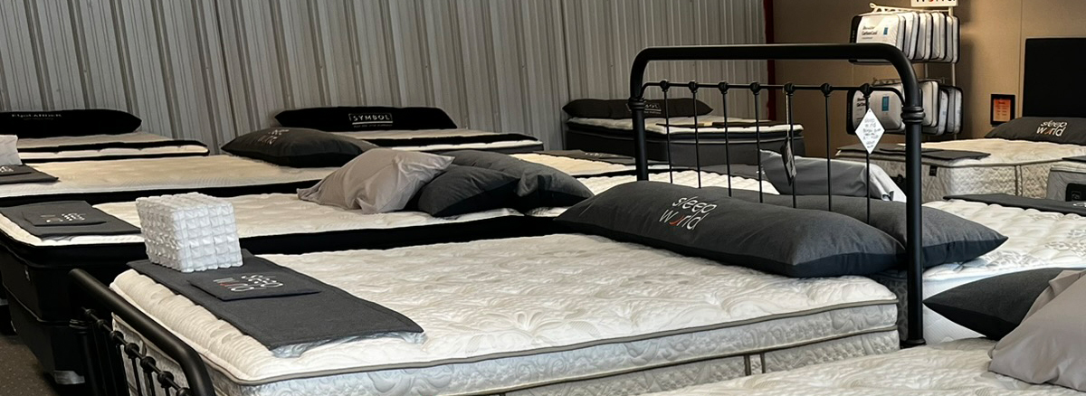 Handcrafted mattresses displayed at a mattress store near Oklahoma City.